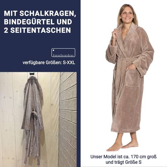 ZOLLNER Bademantel - flauschig und saugstark - Unisex - Größe M - braun - außen aus Polyester und innen aus Baumwoll-Mischgewebe - waschbar bis 60°C - Hotelqualität - Oeko Tex® zertifiziert