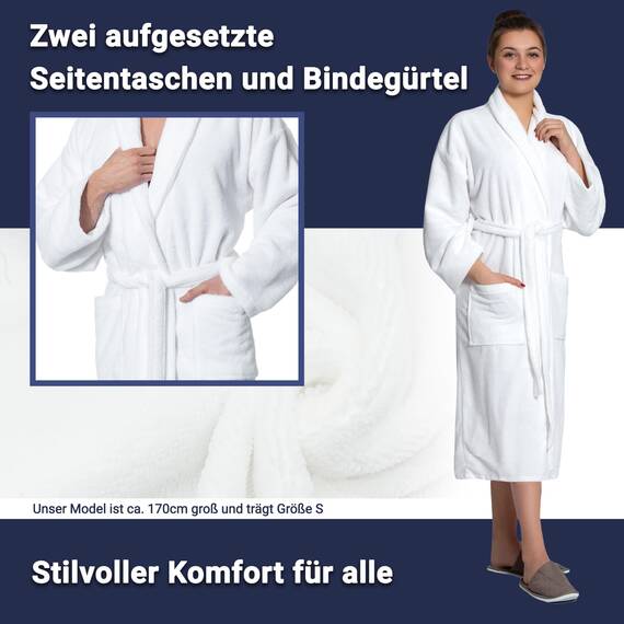 ZOLLNER Bademantel Velours - hautfreundlich und saugstark - für Damen und Herren - Mischgewebe - Größe XXL in weiß - waschbar bis 95°C - Hotelqualität - Oeko Tex® zertifiziert