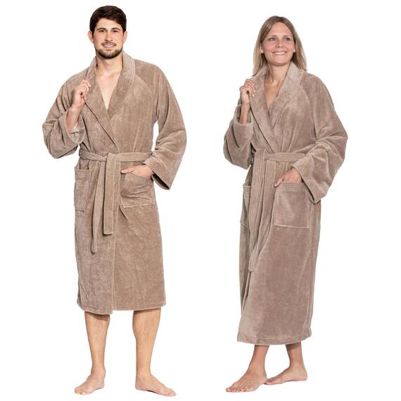 ZOLLNER Bademantel - flauschig und saugstark - Unisex - Größe L - braun - außen aus Polyester und innen aus Baumwoll-Mischgewebe - waschbar bis 60°C - Hotelqualität - Oeko Tex® zertifiziert