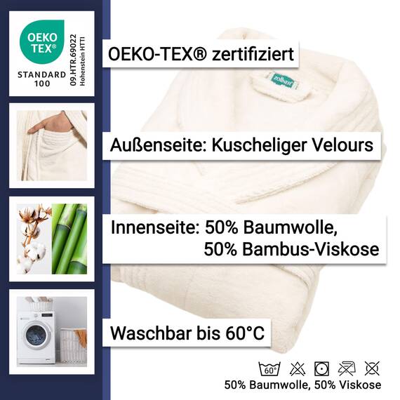 ZOLLNER Bademantel - flauschig und saugstark - Unisex - Größe S - creme - außen aus Polyester und innen aus Baumwoll-Mischgewebe - waschbar bis 60°C - Hotelqualität - Oeko Tex® zertifiziert