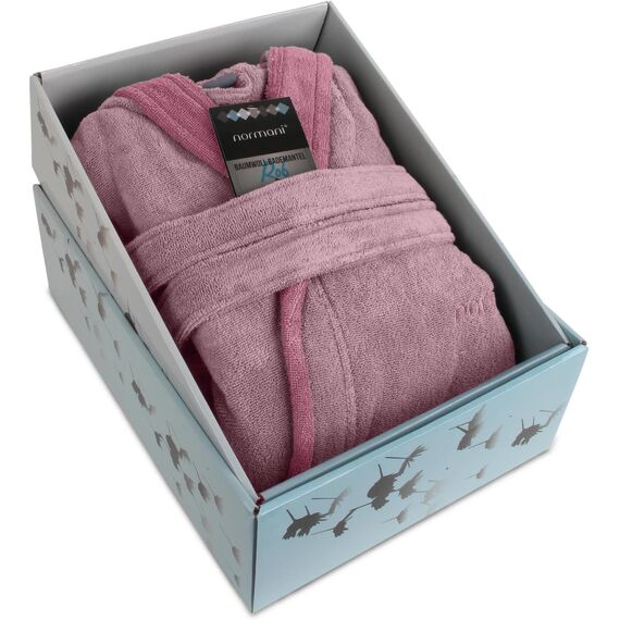 normani Damen Baumwoll Bademantel mit Kapuze in Geschenk-Box - weiche Premium Qualität - Öko Tex 100 Farbe Rosa Größe XL