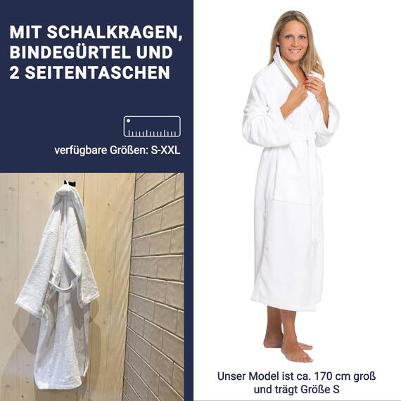 ZOLLNER Bademantel - flauschig und saugstark - Unisex - Größe XL - weiß - außen aus Polyester und innen aus Baumwoll-Mischgewebe - waschbar bis 95°C - Hotelqualität - Oeko Tex® zertifiziert