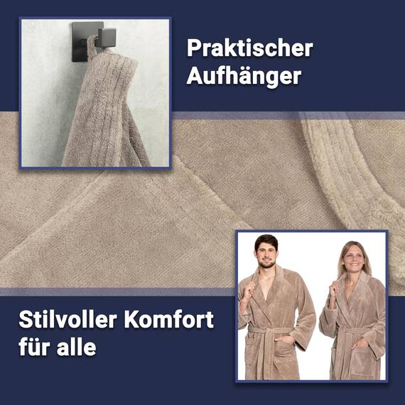 ZOLLNER Bademantel - flauschig und saugstark - Unisex - Größe M - braun - außen aus Polyester und innen aus Baumwoll-Mischgewebe - waschbar bis 60°C - Hotelqualität - Oeko Tex® zertifiziert