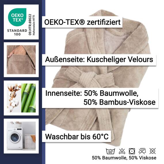 ZOLLNER Bademantel - flauschig und saugstark - Unisex - Größe M - braun - außen aus Polyester und innen aus Baumwoll-Mischgewebe - waschbar bis 60°C - Hotelqualität - Oeko Tex® zertifiziert