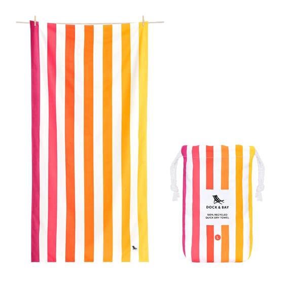 Dock & Bay Strandhandtuch - Schnell trocknende Mikrofaser, ohne Sand - Kompakt, Leicht - 100% recycelt - Inklusive Beutel - Summer - Peach Sunrise, Extra Large (200x90cm, 78x35)