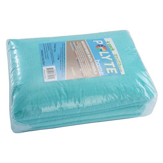 Polyte - Premium-Mikrofaserbadetuch - fusselfrei & schnelltrocknend - Türkisblau - 145 x 76 cm - 4 Stück