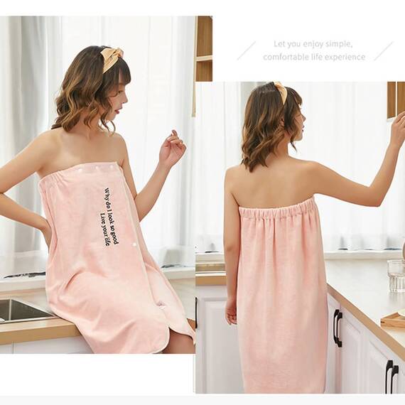 DAIHAN Damen Saunakilt Bademäntel Badetuch Schnelltrocknend Strand Wickelkleid Bademantel Handtuch Badekleid Reise Spa Schwimmen Saunamantel Robe Kurz,Rosa2,80 * 135cm
