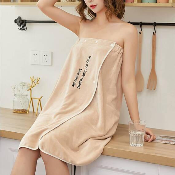 DAIHAN Damen Saunakilt Bademäntel Badetuch Schnelltrocknend Strand Wickelkleid Bademantel Handtuch Badekleid Reise Spa Schwimmen Saunamantel Robe Kurz,Khaki,80 * 135cm