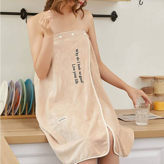 DAIHAN Damen Saunakilt Bademäntel Badetuch Schnelltrocknend Strand Wickelkleid Bademantel Handtuch Badekleid Reise Spa Schwimmen Saunamantel Robe Kurz,Khaki,80 * 135cm