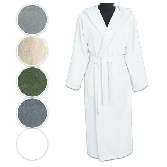 Vency - Luxuriöser Bademantel mit Kapuze, Weiß (L), 100% Baumwolle, Weich & Saugstark - Ideal für Spa & Zuhause, für Damen und Herren