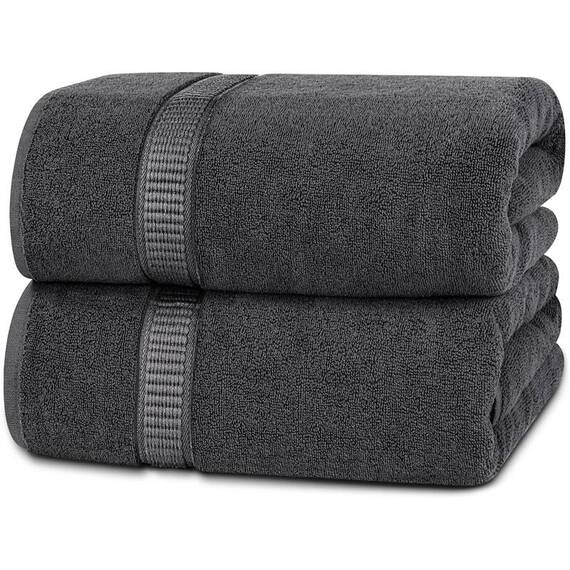 Utopia Towels - 2er Badetücher Groß aus Baumwolle mit Aufhänger, Saunatücher,Badehandtücher Groß, Handtücher 90 x 180 cm (Grau)
