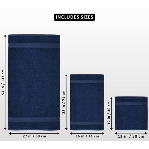 Utopia Towels - 8 teilig Handtücher Set aus Baumwolle mit Aufhänger - 2 Badetuch, 2 Handtücher und 4 Washclappen - (Marine Blau)