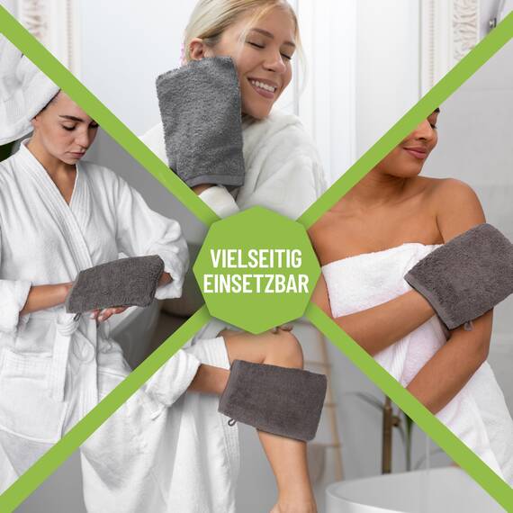 NatureMark 10x Waschhandschuhe aus Frottee 100% Baumwolle – Weich und Robust, Ideal für die tägliche Pflege und Gäste – Anthrazit Grau, 15x21 cm