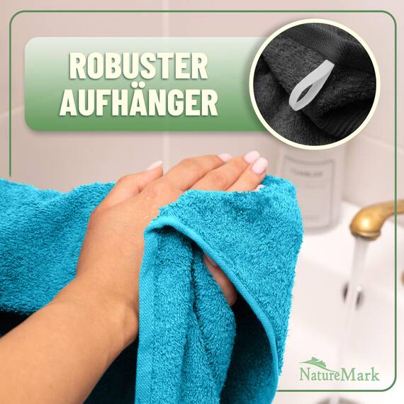 GREEN MARK Textilien 10 TLG. FROTTIER Handtuch-Set mit verschiedenen Größen 4X Handtücher, 2X Duschtücher, 2X Gästetücher, 2X Waschhandschuhe - Premium Qualität (10 TLG. FROTTIER Set, Schwarz/Türkis)