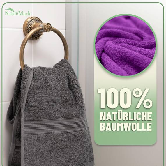 Green Mark Handtuch-Set mit 10 Teilen – 100% Baumwolle – 4 Handtücher 50×100 cm, 2 große Duschtücher 70×140 cm, 2 Gästetücher 30×50 cm und 2 Waschhandschuhe – Anthrazit/Lila