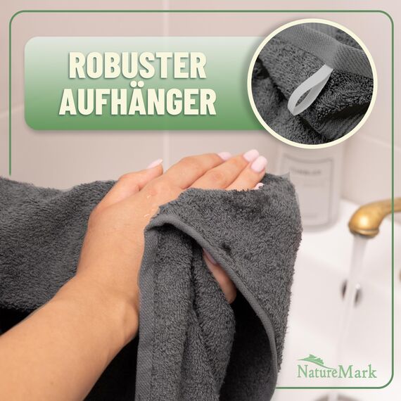 Green Mark Handtuch-Set mit 10 Teilen – 100% Baumwolle – 4 Handtücher 50 × 100 cm, 2 große Duschtücher 70 × 140 cm, 2 Gästetücher 30 × 50 cm und 2 Waschhandschuhe – Anthrazitgrau