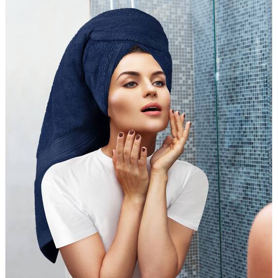 Utopia Towels - 8 teilig Handtücher Set aus Baumwolle mit Aufhänger - 2 Badetuch, 2 Handtücher und 4 Washclappen - (Marine Blau)