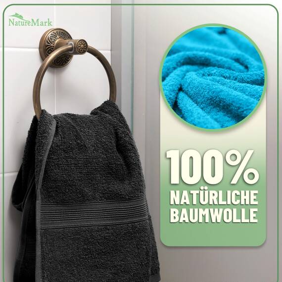 GREEN MARK Textilien 10 TLG. FROTTIER Handtuch-Set mit verschiedenen Größen 4X Handtücher, 2X Duschtücher, 2X Gästetücher, 2X Waschhandschuhe - Premium Qualität (10 TLG. FROTTIER Set, Schwarz/Türkis)