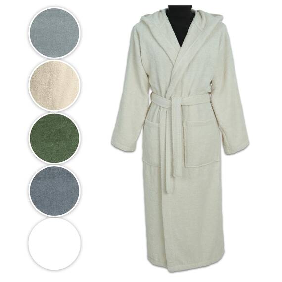 Vency - Luxuriöser Bademantel mit Kapuze, Beige (L), 100% Baumwolle, Weich & Saugstark - Ideal für Spa & Zuhause, für Damen und Herren