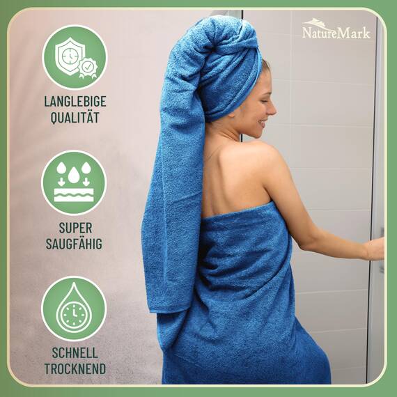 Green Mark Handtuch-Set mit 10 Teilen – 100% Baumwolle – 4 Handtücher 50×100 cm, 2 große Duschtücher 70×140 cm, 2 Gästetücher 30×50 cm und 2 Waschhandschuhe – Royalblau