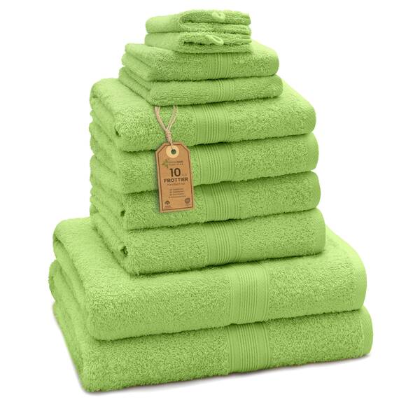 Green Mark Handtuch-Set mit 10 Teilen – 100% Baumwolle – 4 Handtücher 50×100 cm, 2 große Duschtücher 70×140 cm, 2 Gästetücher 30×50 cm und 2 Waschhandschuhe – Apfelgrün