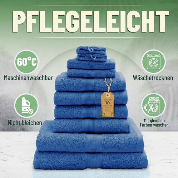 Green Mark Handtuch-Set mit 10 Teilen – 100% Baumwolle – 4 Handtücher 50×100 cm, 2 große Duschtücher 70×140 cm, 2 Gästetücher 30×50 cm und 2 Waschhandschuhe – Royalblau