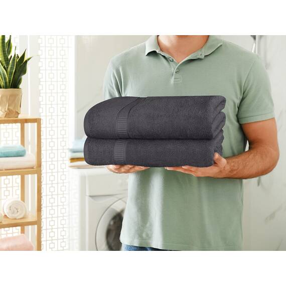 Utopia Towels - 2er Badetücher Groß aus Baumwolle mit Aufhänger, Saunatücher,Badehandtücher Groß, Handtücher 90 x 180 cm (Grau)