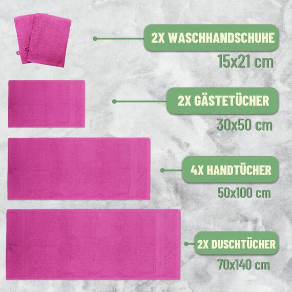 Green Mark Handtuch-Set mit 10 Teilen – 100% Baumwolle – 4 Handtücher 50×100 cm, 2 große Duschtücher 70×140 cm, 2 Gästetücher 30×50 cm und 2 Waschhandschuhe – Pink