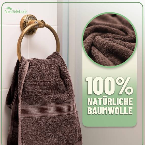 Green Mark Handtuch-Set mit 10 Teilen – 100% Baumwolle – 4 Handtücher 50×100 cm, 2 große Duschtücher 70×140 cm, 2 Gästetücher 30×50 cm und 2 Waschhandschuhe – Schokobraun