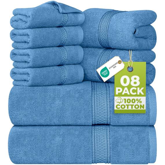 Utopia Towels - 8 teilig Handtücher Set aus Baumwolle mit Aufhänger - 2 Badetuch, 2 Handtücher und 4 Washclappen - (elektrisch blau)