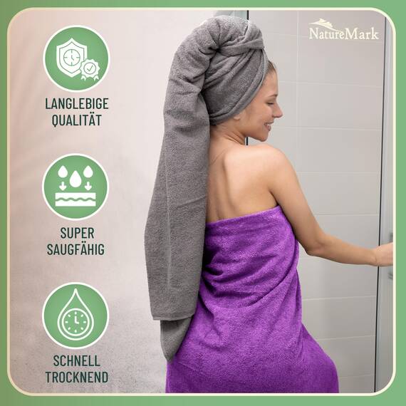 Green Mark Handtuch-Set mit 10 Teilen – 100% Baumwolle – 4 Handtücher 50×100 cm, 2 große Duschtücher 70×140 cm, 2 Gästetücher 30×50 cm und 2 Waschhandschuhe – Anthrazit/Lila