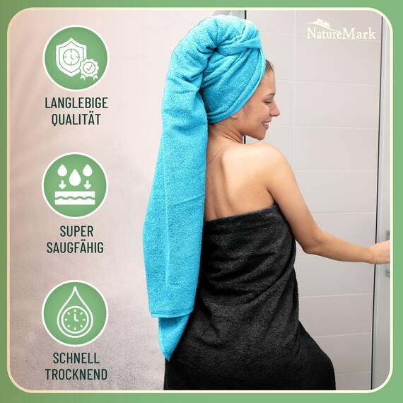 GREEN MARK Textilien 10 TLG. FROTTIER Handtuch-Set mit verschiedenen Größen 4X Handtücher, 2X Duschtücher, 2X Gästetücher, 2X Waschhandschuhe - Premium Qualität (10 TLG. FROTTIER Set, Schwarz/Türkis)