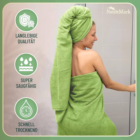 Green Mark Handtuch-Set mit 10 Teilen – 100% Baumwolle – 4 Handtücher 50×100 cm, 2 große Duschtücher 70×140 cm, 2 Gästetücher 30×50 cm und 2 Waschhandschuhe – Apfelgrün
