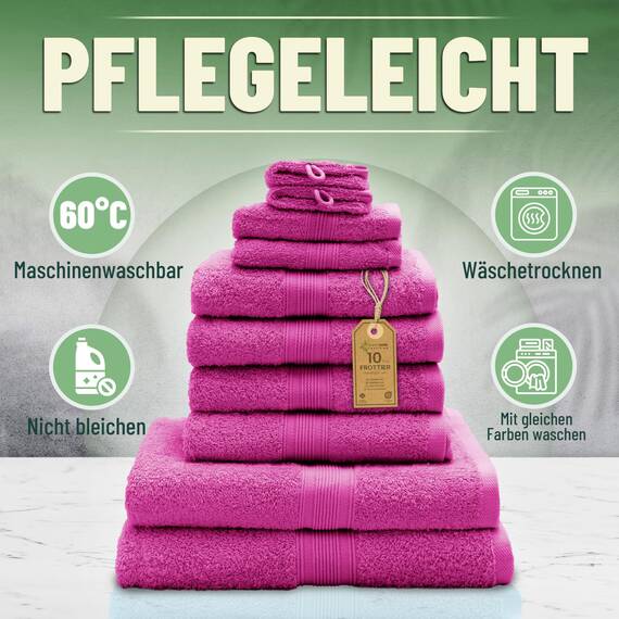 Green Mark Handtuch-Set mit 10 Teilen – 100% Baumwolle – 4 Handtücher 50×100 cm, 2 große Duschtücher 70×140 cm, 2 Gästetücher 30×50 cm und 2 Waschhandschuhe – Pink