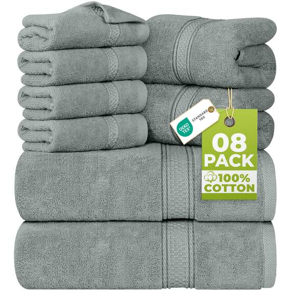 Utopia Towels - 8 teilig Handtücher Set aus Baumwolle mit Aufhänger - 2 Badetuch, 2 Handtücher und 4 Washclappen - (Kühl Grau)