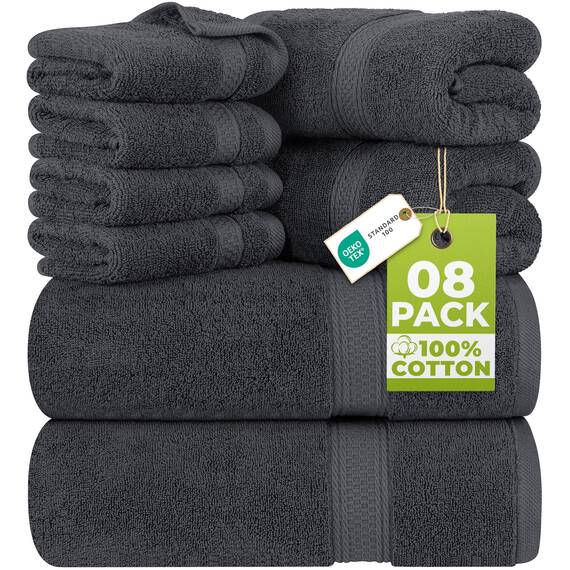 Utopia Towels - 8 teilig Handtücher Set aus Baumwolle mit Aufhänger - 2 Badetuch, 2 Handtücher und 4 Washclappen - (Grau)
