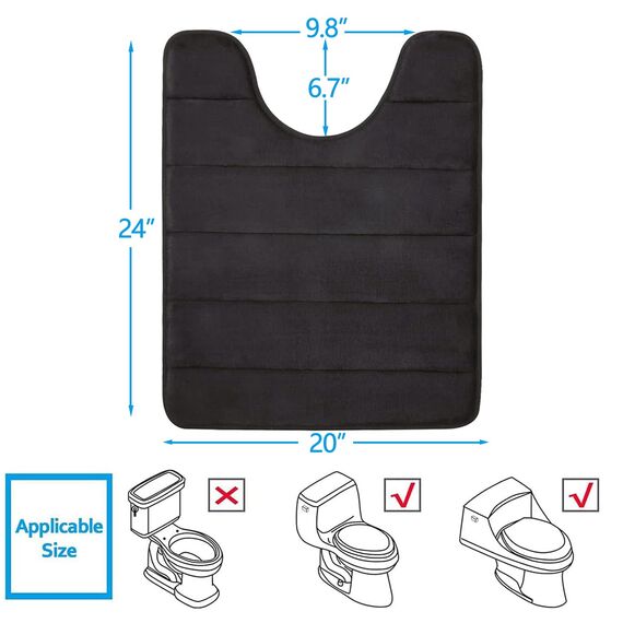Buganda Kontur-WC-Badvorleger, U-förmig, rutschfest, saugfähig, dick, weich, waschbar, für Badezimmer, Waschbecken, WC (50,8 x 61 cm, schwarz)