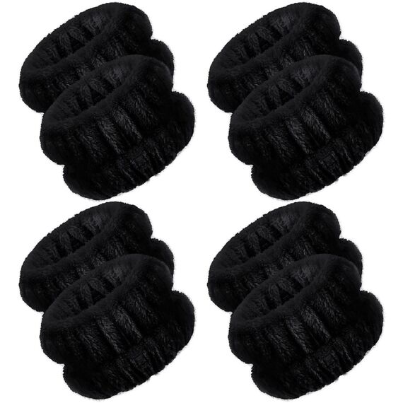 4 Paar Spa Handgelenk Waschband Mikrofaser Gesichtswäsche Armbänder Saugfähiges Handgelenk Schweißband für Frauen Verhindert das Verschütten von Flüssigkeit (Schwarz, Vielseitiger Stil)