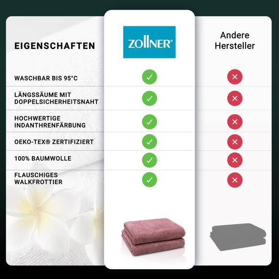 ZOLLNER 2er Set Badetücher - weiche und saugstarke Duschtücher - waschbar bis 95°C - Baumwolle - 100x150 cm in Altrosa