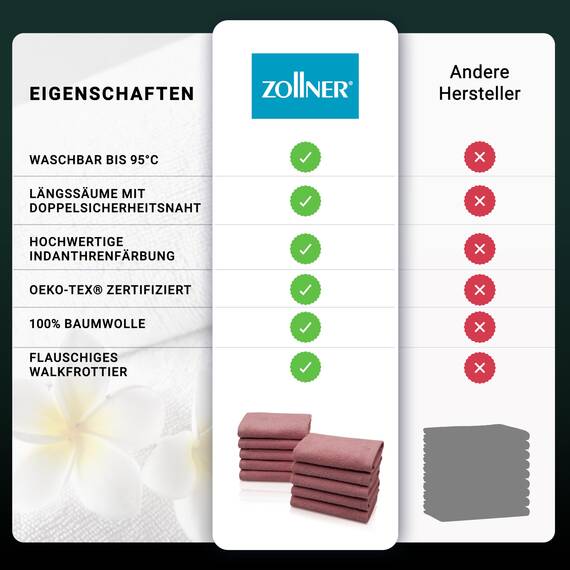 ZOLLNER 10er Set Seiftücher - weiche und saugstarke Waschlappen - waschbar bis 95°C - Baumwolle - 30x30 cm in Altrosa