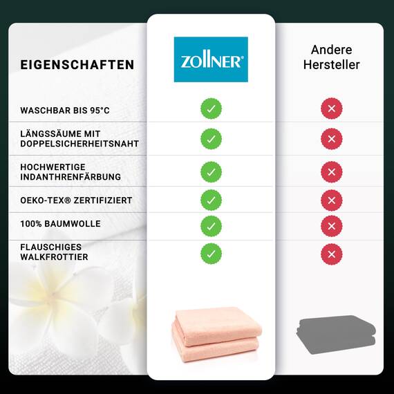 ZOLLNER 2er Set Badetücher - weiche und saugstarke Duschtücher - waschbar bis 95°C - Baumwolle - 100x150 cm in aprikot