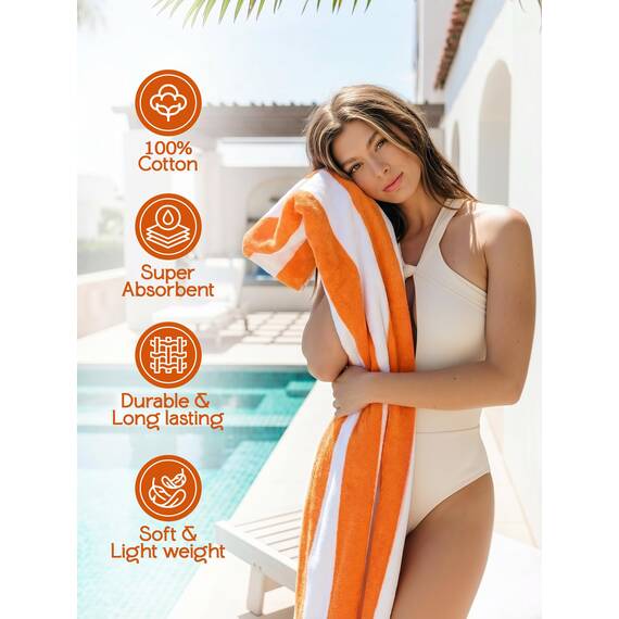 Utopia Towels - Große Strandtücher Cabana-Streifen (76 x 152 cm) - 100% gesponnene Baumwolle, weich und saugfähige Handtücher (4er-Pack, Blau, Gelb, Grün und Orange)