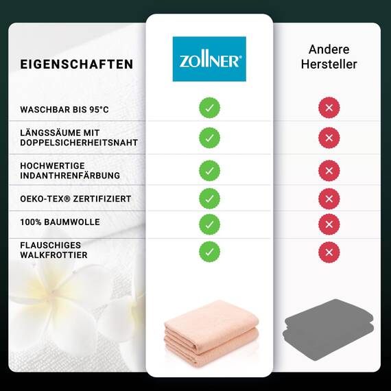 ZOLLNER 2er Set Duschtücher - weiche und saugstarke Handtücher - waschbar bis 95°C - Baumwolle - 70x140 cm in aprikot