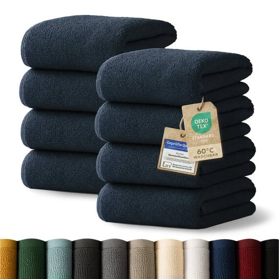 Blumtal Premium Frottier Handtücher Set 8 teilig 100% Baumwolle - Oeko-TEX zertifiziertes Handtuch 50x100 cm (8X) - saugstarke Handtücher waschbar bei 60 °C - Handtuch Dunkelblau