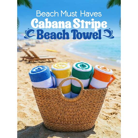 Utopia Towels - Große Strandtücher Cabana-Streifen (76 x 152 cm) - 100% gesponnene Baumwolle, weich und saugfähige Handtücher (4er-Pack, Blau, Gelb, Grün und Orange)