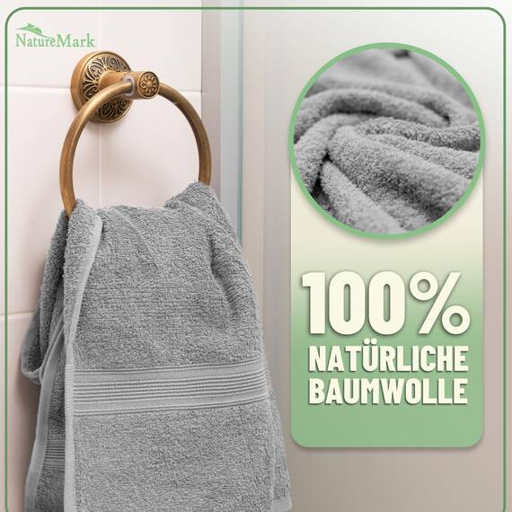 Green Mark Handtuch-Set mit 10 Teilen – 100% Baumwolle – 4 Handtücher 50×100 cm, 2 große Duschtücher 70×140 cm, 2 Gästetücher 30×50 cm und 2 Waschhandschuhe – Silbergrau