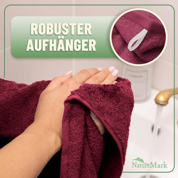 Green Mark Handtuch-Set mit 10 Teilen – 100% Baumwolle – 4 Handtücher 50×100 cm, 2 große Duschtücher 70×140 cm, 2 Gästetücher 30×50 cm und 2 Waschhandschuhe – Bordeauxrot