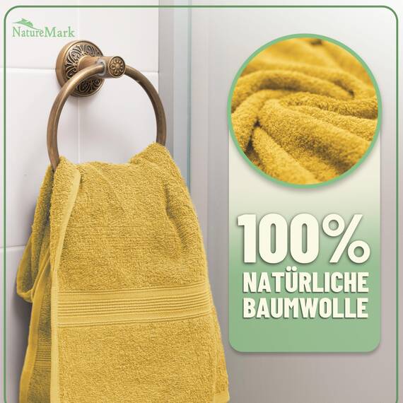 Green Mark Handtuch-Set mit 10 Teilen – 100% Baumwolle – 4 Handtücher 50×100 cm, 2 große Duschtücher 70×140 cm, 2 Gästetücher 30×50 cm und 2 Waschhandschuhe – Gelb