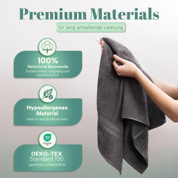 NatureMark 8 Handtücher Set - 100% Baumwolle - Saugfähige und langlebige Handtücher, Größe 50×100 cm, Anthrazit Grau