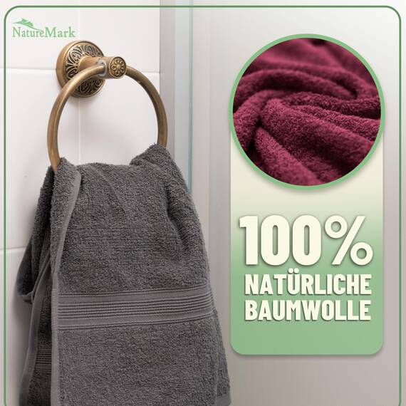 Green Mark Handtuch-Set mit 10 Teilen – 100% Baumwolle – 4 Handtücher 50×100 cm, 2 große Duschtücher 70×140 cm, 2 Gästetücher 30×50 cm und 2 Waschhandschuhe – Anthrazit/Bordeaux